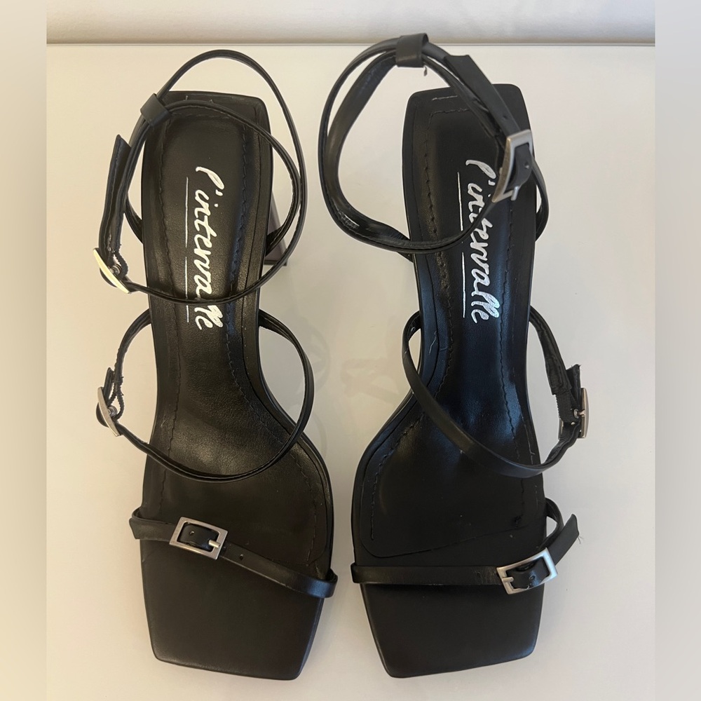 L’intervalle Bonaparte Black Strappy Square-Toe Heeled Sandals